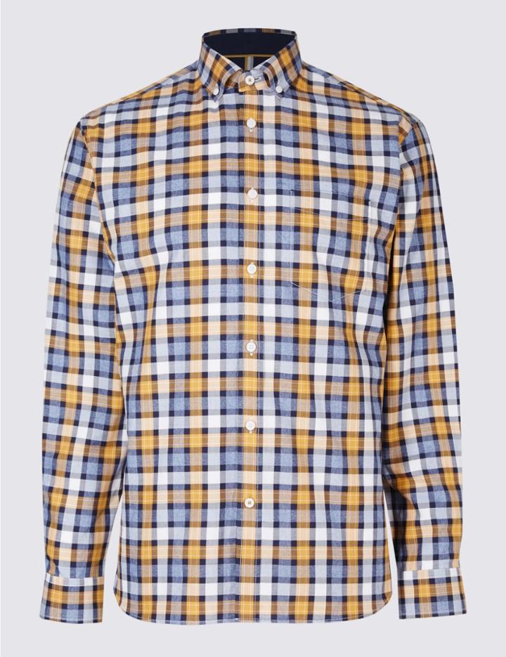 Marks & Spencer Pure Cotton Checked Shirt With Pocket Sunflower