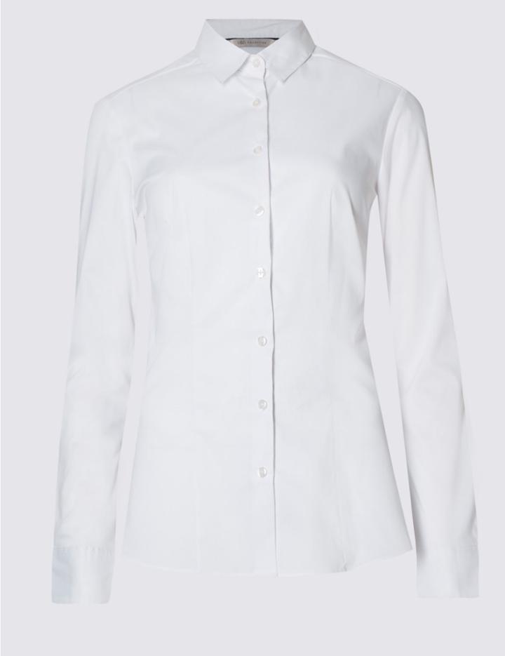 Marks & Spencer Cotton Rich Long Sleeve Shirt White