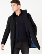 Marks & Spencer Tailored Fit Funnel Neck Overcoat Navy