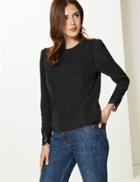 Marks & Spencer Round Neck Lace Cuff Long Sleeve Blouse Black