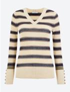 Marks & Spencer Striped V-neck Jumper Ivory Mix