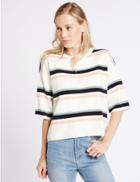 Marks & Spencer Cotton Rich Colour Block 3/4 Sleeve Jumper Cream Mix