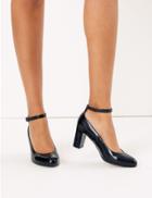 Marks & Spencer Leather Ankle Strap Court Shoes Black Patent
