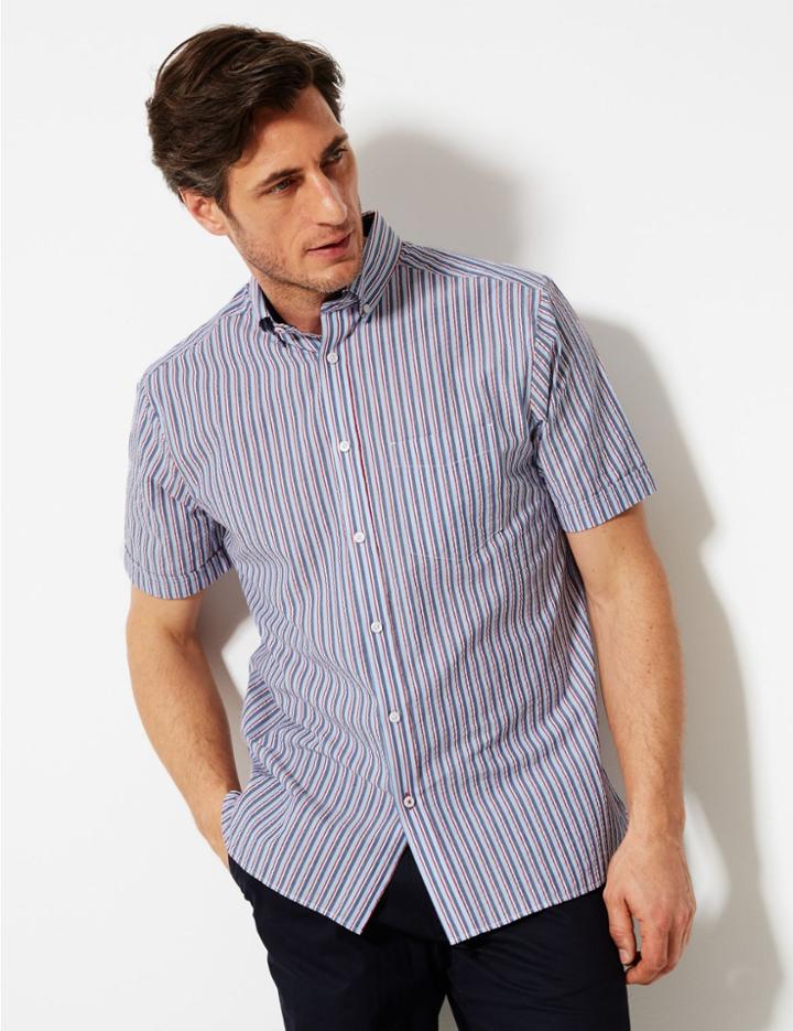 Marks & Spencer Pure Cotton Striped Shirt Red
