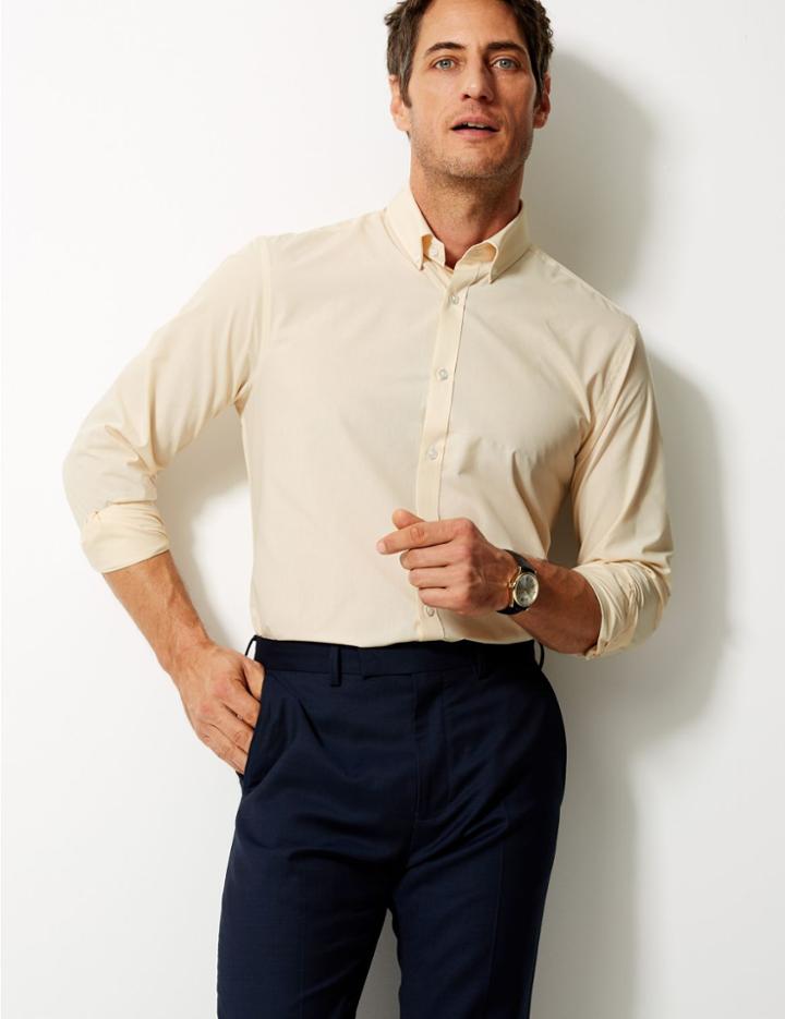 Marks & Spencer Cotton Blend Tailored Fit Shirt Yellow