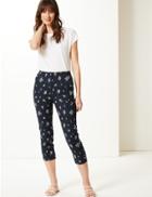 Marks & Spencer Floral Print Slim Leg Cropped Trousers Navy Mix