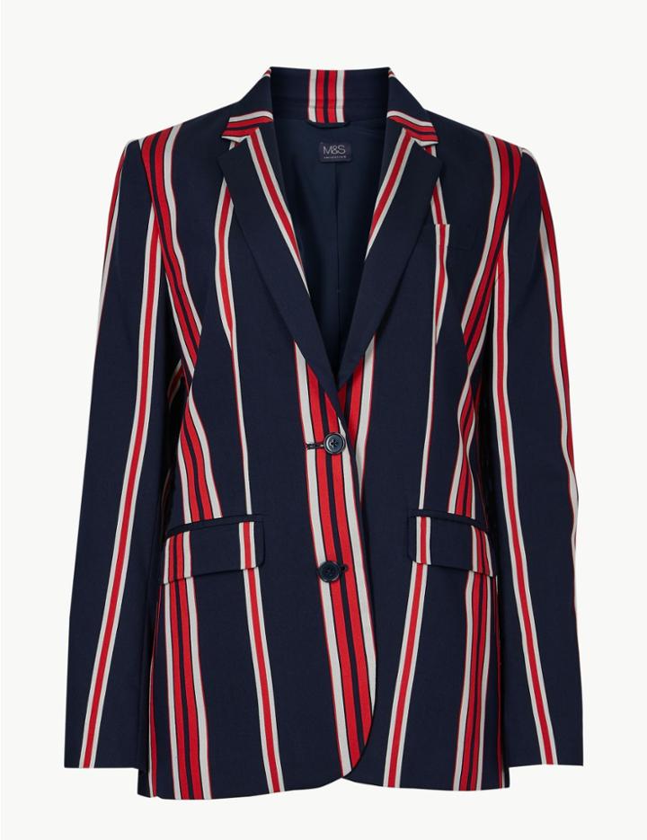 Marks & Spencer Oversized Striped Single Breasted Blazer Navy Mix