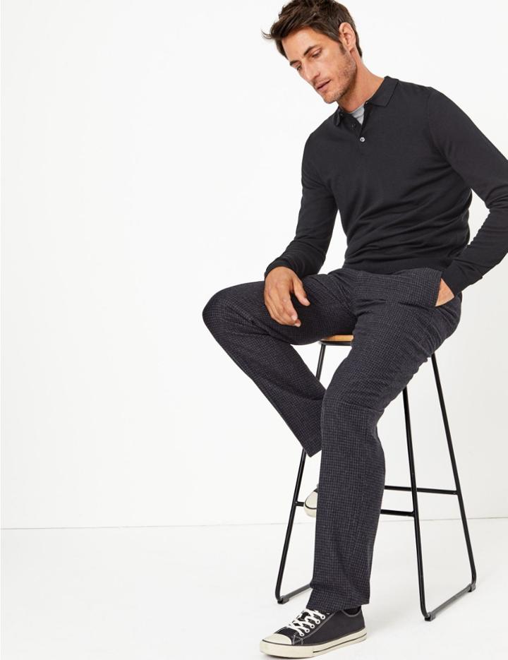 Marks & Spencer Wool Blend Checked Trousers Charcoal Mix