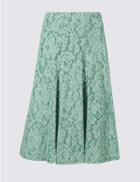 Marks & Spencer Cotton Rich Floral Lace A-line Midi Skirt Green Mix
