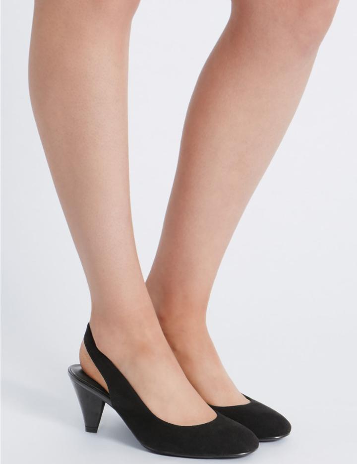 Marks & Spencer Angular Heel Elastic Slingback Court Shoes Black Mix