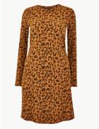 Marks & Spencer Ribbed Animal Print Swing Dress Amber Mix