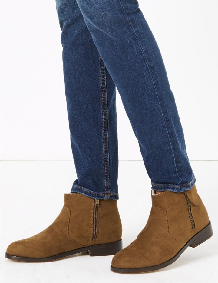 Marks & Spencer Faux Fur Lined Side Zip Ankle Boots Tan