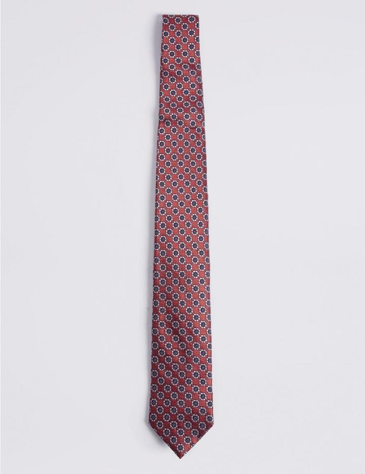 Marks & Spencer Pure Silk Floral Print Tie Orange