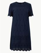Marks & Spencer Pure Cotton Embroidered Shift Dress Navy