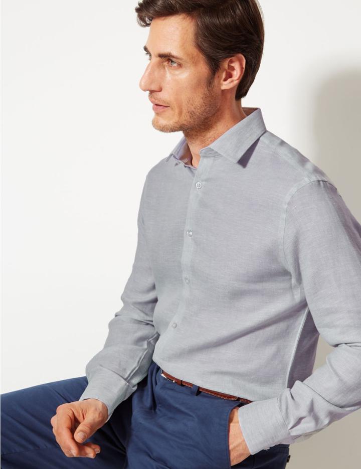 Marks & Spencer Linen Rich Tailored Fit Shirt Light Grey