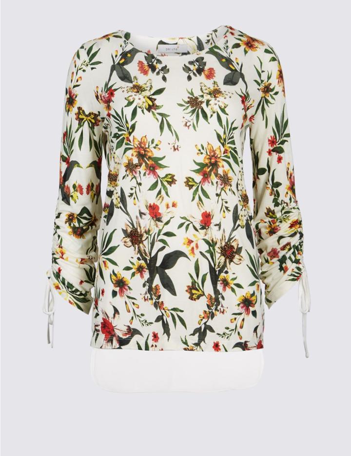 Marks & Spencer Embellished Round Neck Long Sleeve Tunic Ivory Mix