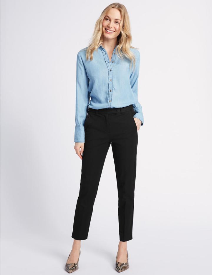 Marks & Spencer Cotton Blend 4 Way Stretch Ankle Grazer Trousers Black