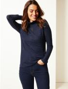 Marks & Spencer Checked Roll Neck Jumper Dark Navy