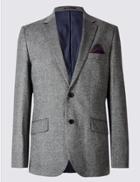 Marks & Spencer Pure Wool Tailored Fit Herringbone Jacket Grey Mix