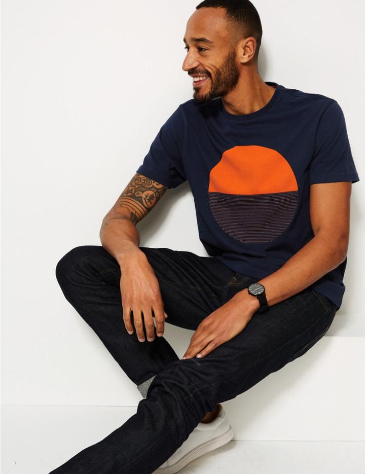 Marks & Spencer Pure Cotton Printed T-shirt Rich Blue