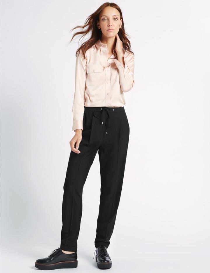 Marks & Spencer Drawstring Tapered Leg Trousers Black