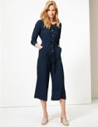 Marks & Spencer Round Neck Long Sleeve Maxi Jumpsuit Navy