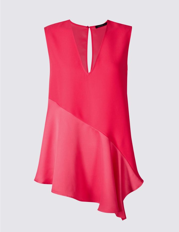 Marks & Spencer Asymmetric V-neck Sleeveless Shell Top Bright Pink