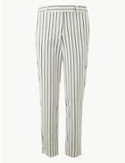 Marks & Spencer Cotton Blend Striped Ankle Grazer Trousers White Mix