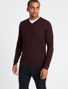 Marks & Spencer Pure Merino Wool V-neck Jumper Aubergine