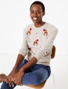 Marks & Spencer Reindeer Embellished Christmas Jumper Grey Mix