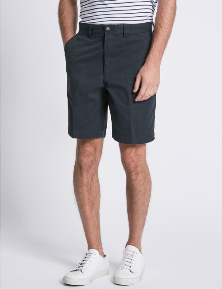 Marks & Spencer Pure Cotton Tailored Fit Chino Shorts Navy