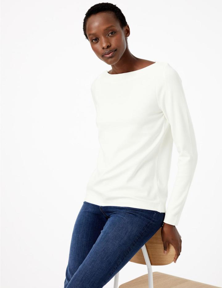 Marks & Spencer Slash Neck Long Sleeve Top Ivory