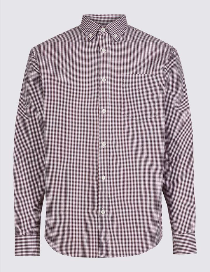 Marks & Spencer Pure Cotton Checked Shirt With Pocket Russet