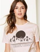 Marks & Spencer Pure Cotton Yellow Hills Straight Fit T-shirt Blush