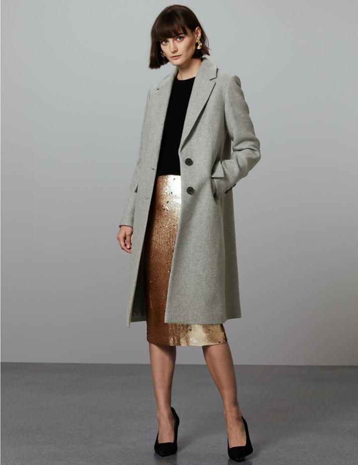 Marks & Spencer Wool Rich Single Breasted Coat With Cashmere Grey