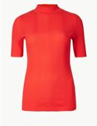 Marks & Spencer Pure Cotton Textured High Neck T-shirt Red