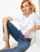 Marks & Spencer Pure Cotton Round Neck Short Sleeve Jumper Soft White