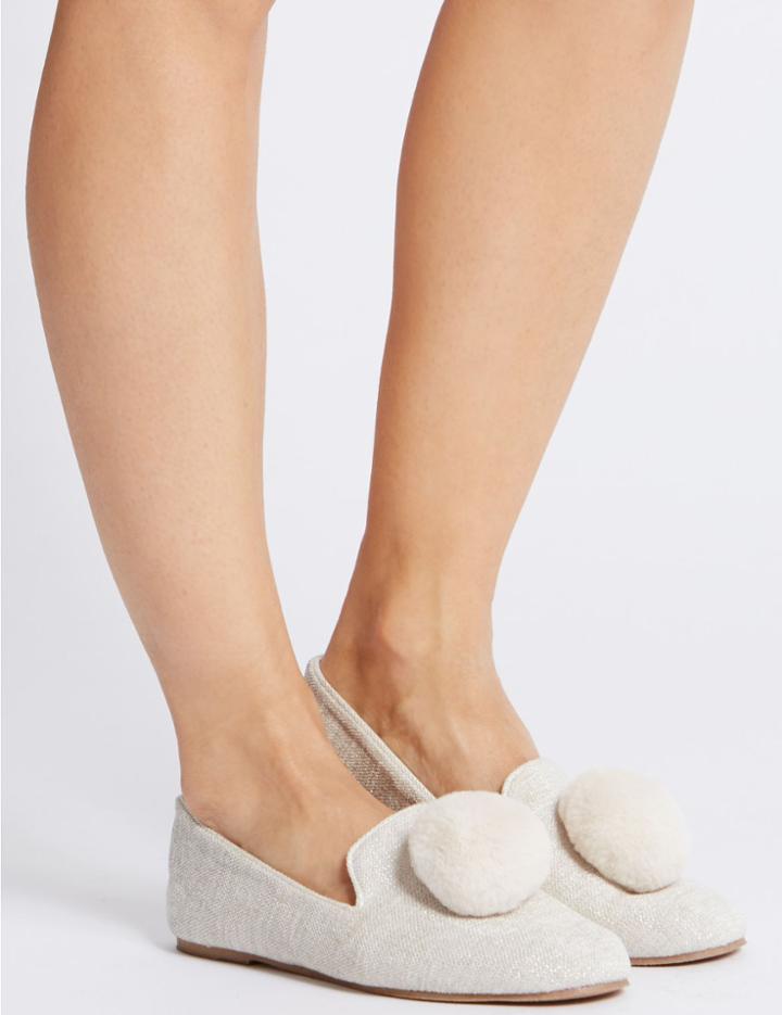 Marks & Spencer Pom Pom Ballerina Slippers Cream