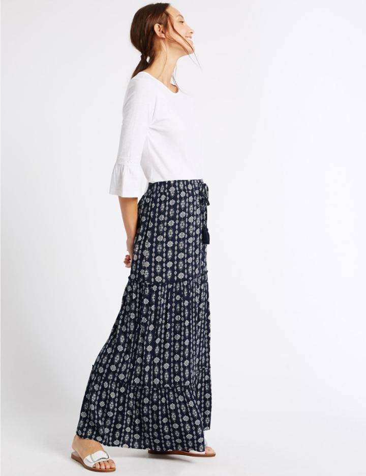 Marks & Spencer Printed Straight Maxi Skirt Navy Mix