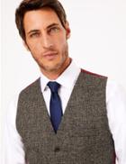 Marks & Spencer Pure Wool Prince Of Wales Checked Waistcoat Neutral