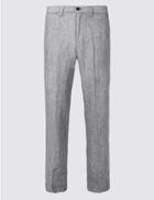 Marks & Spencer Straight Fit Pure Linen Trousers Blue/grey