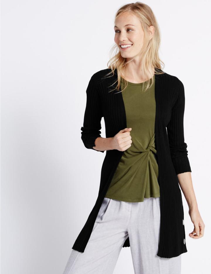 Marks & Spencer Open Front Ribbed Cardigan Black