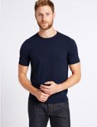 Marks & Spencer Cotton Rich Short Sleeve Knitted Top Navy Mix