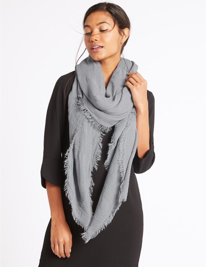 Marks & Spencer Chenille Striped Scarf Grey