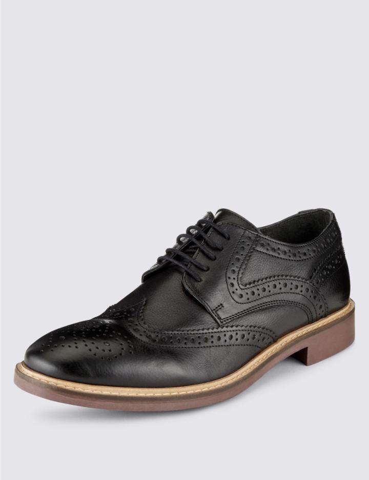 Marks & Spencer Leather Lace Up Brogue Shoes Black