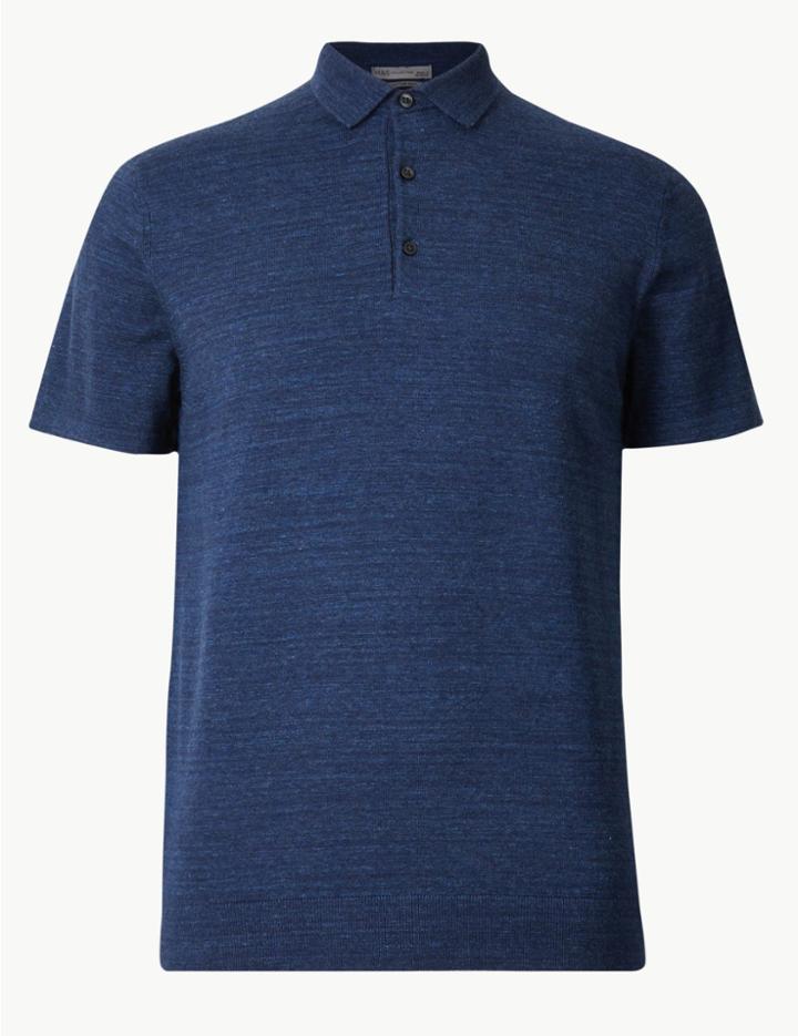 Marks & Spencer Cotton Rich Knitted Polo Navy
