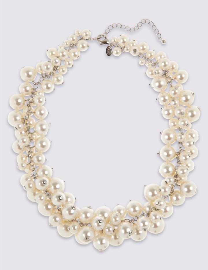 Marks & Spencer Pearl Effect Cluster Necklace Cream Mix