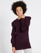 Marks & Spencer Round Neck Ruffle Sleeve Longline Jumper Dark Grape