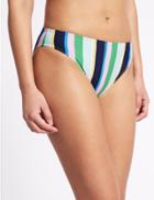 Marks & Spencer Striped High Leg Bikini Bottoms Green Mix