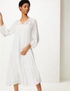 Marks & Spencer Embroidered Relaxed Midi Dress Ivory